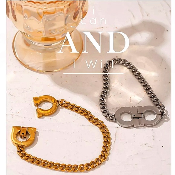 Omega Gold Cuban Stainless Steel Chain Link Bracelet - Picture 5 of 10